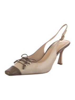 Dee Ocleppo Cream & Brown Leather Square-Toe Slingback Pumps Size 9 NWOB